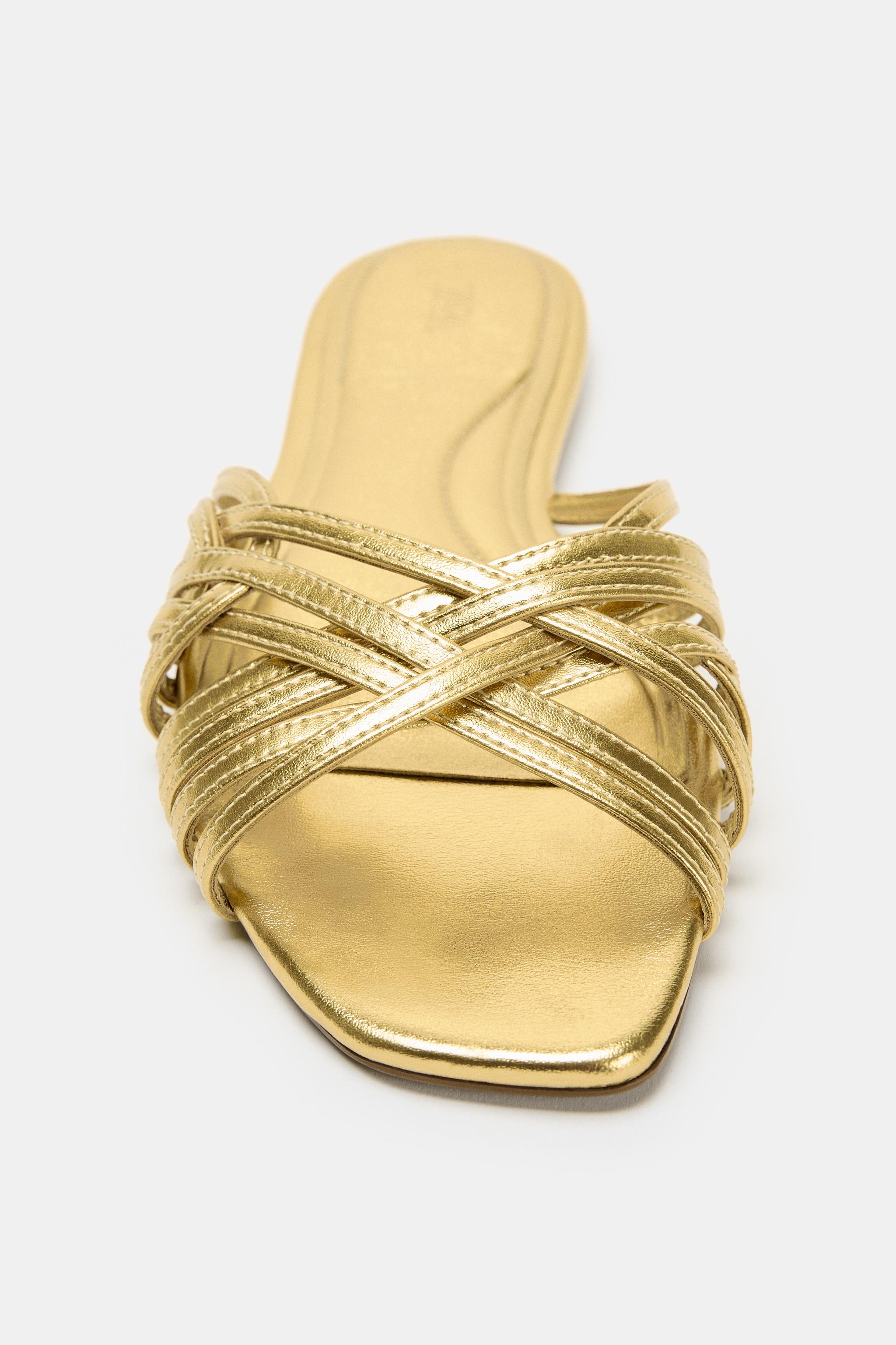 METALLIC STRAPPY FLAT SANDALS